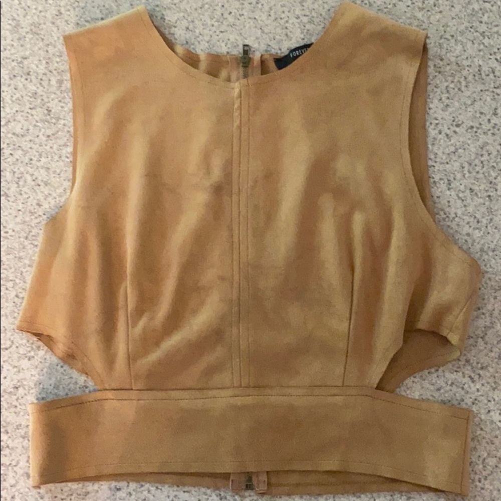 Suede crop top with zip up back